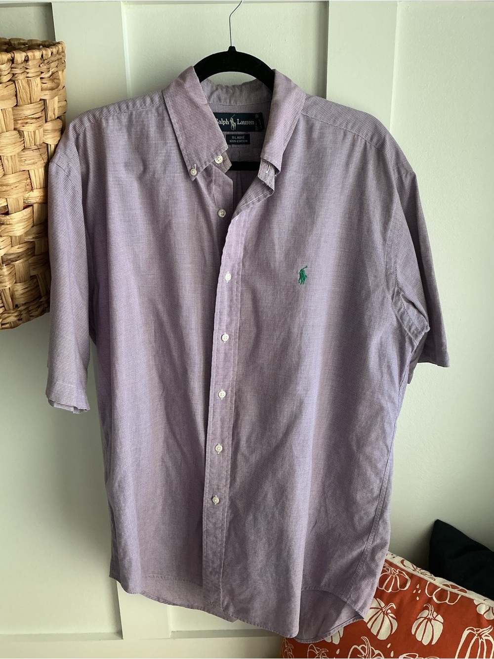 Ralph Lauren Lavender Short Sleeve Button-Down Shirt with Green Pony